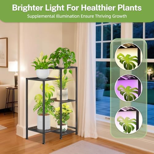 iDavosic.ly 5 Tier Indoor Plant Stand with Grow Light, 11 Inch Tray, Black - Image 4