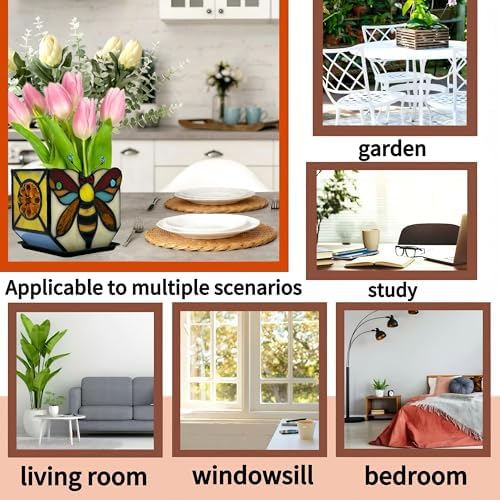 Stained Glass Bee Planter, Plant Pots with Drainage,Cute Flower Pots,Bee Gifts for Women4.6x3x5.15 Inches - Image 6