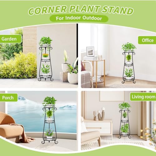 KMOTASUO 3 Tier Metal Plant Stand Tall for Indoor Outdoor Corner, Black - Image 5