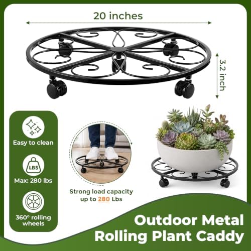 3 Packs 20” Plant Caddy with Wheels Metal Plant Stand on Wheels for Indoor and Outdoor Plants Rolling Plant Stand with Casters Heavy Duty Plant Dolly Roller Caddy, Black - Image 3