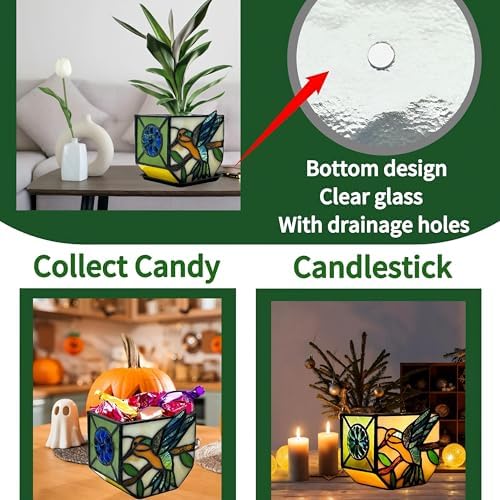 Handcrafted Stained Glass Hummingbird Planter, Indoor Decorative Flower Pot with Drainage, Planters for Indoor Plants,Garden Home Decor - Image 4
