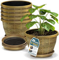 10-Inch Whiskey Barrel Planters Outdoor Pack of 5 - Durable Plastic Plant Pots for Indoor & Outdoor Use with Drainage & Saucer, Lightweight Rustic Barrel Planters for Flowers, Herbs & Small Plants by LIFEMASTER