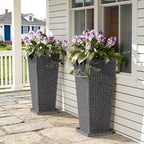 Square Tall Planters for Outdoor Plants with Tray - 24" Gray 2Pack - Image 5