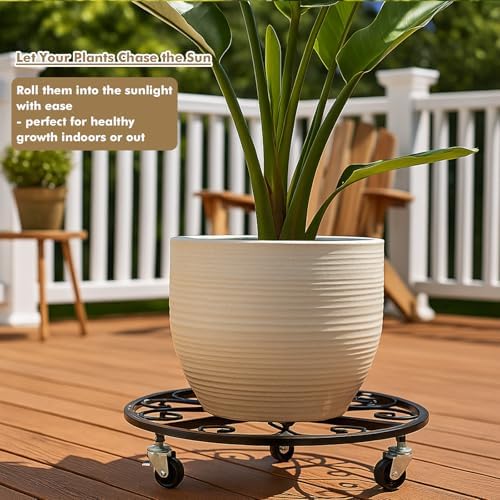 6 Pack Plant Caddy with Wheels 18 Inch Rolling Plant Stand for Large Plants Heavy Duty Plant Rollers Metal Plant Dolly Rustproof Planter Stand Wrought Iron Plant Stands Flower Cart Outdoor - Image 2