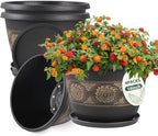 Usocik 16 Inch Outdoor Planters, 4 Pack, Gold Retro Floral by Usocik