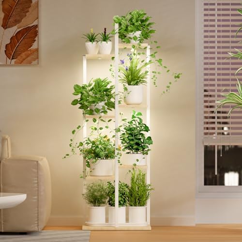 Plant Stand Indoor with Grow Lights - 50" Metal Flower Pot Stands for Multiple Plants - 7 Tiered Tall Plant Stands, Corner Plant Shelf for Living Room Home Gardening Decor (White) - Image 2