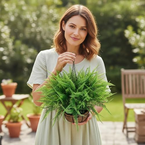 Giegxin 4 Pack Artificial Fern Hanging Basket Small Fake Boston Ferns Plant - Image 4