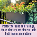 LaLaGreen Railing Planter Boxes (14 Inch, 2 Pack) Self-Watering Window Box Planters with Brackets, Rectangular Hanging Flower Pots for Balcony Deck Fence, Outdoor Herb Garden Plastic Planters Black - Image 6