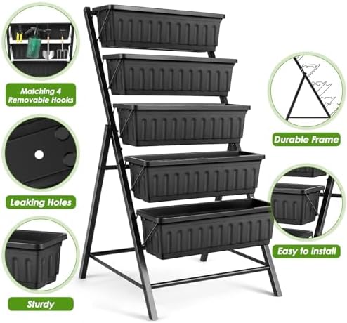 SEJOV 4FT Vertical Raised Garden Bed, 5 Tiers Elevated Planter Box, Black - Image 3