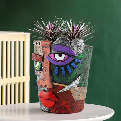 TOZLU Abstract Face Head Planter Picasso Colorful Art Resin Flower Pot - Image 5