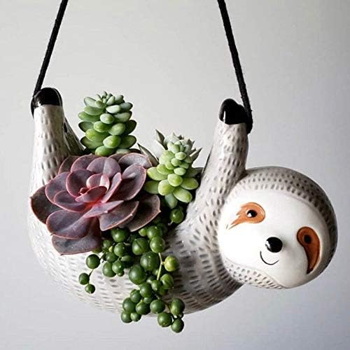 SILVERFEVER Sloth Hanging Planter | Succulent Plant Pot |Indoor Outdoor Ceramic Animal Planters Pots| Flowerpot Container (2, Grey) - Image 4