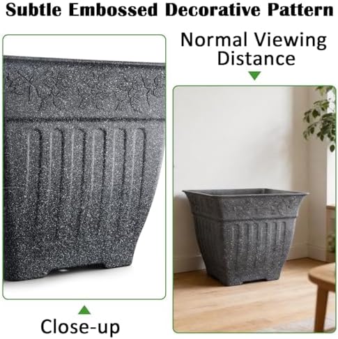 BTPLASTIK 4-Pack 18 Inch Large Outdoor Planters, Stone-Like Finish, Gray - Image 2