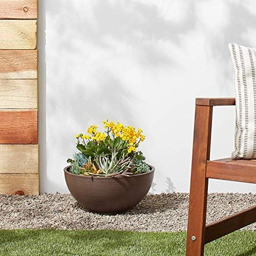 PSW Pot Collection 15x8 inch Plastic/Stone/Wood Composite Square Planter – No Drainage Hole (Drillable), Simplicity Bowl, Chocolate - Image 5