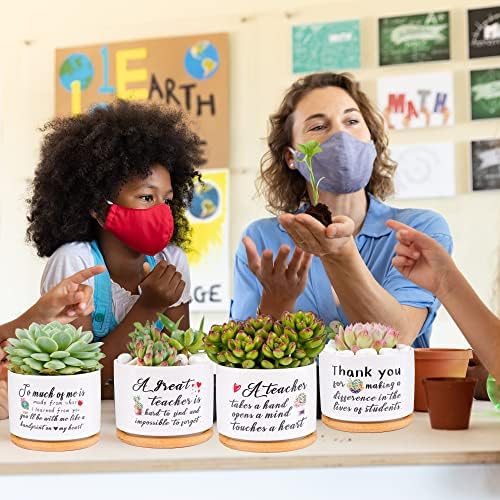 SAIWEILAI ONLINE 9 Pieces Teacher Appreciation Gifts Ceramic Succulent Plant Pot Small Flower Planter Funny Cute Succulent Plant Pot Planter Succulent Accessories for Teacher Christmas Birthday Gift - Image 5