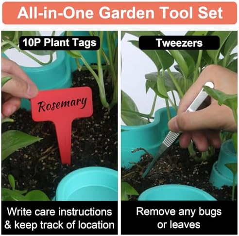 DUNCHATY Stackable Planter, Teal, 6 Tier Garden Tower, Self Watering, Indoor/Outdoor, with Garen Tool Set - Image 4