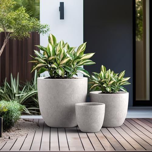 Kante Set of 3 CON Gray Concrete Bowl Planters 18" 14" 10" Dia - Image 4