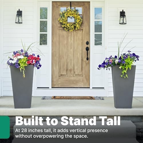 Step2 Tremont Tall Square Tapered Planter, 28" 2-Pack, Indoor/Outdoor Plants, Efficient Drainage, Durable Resin, Dark Cedar - Image 3