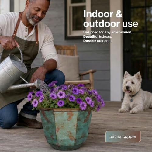 GROWSCAPE Shaina Resin Planter, Pottery Finish Garden Pot,15” Patina Copper - Image 5