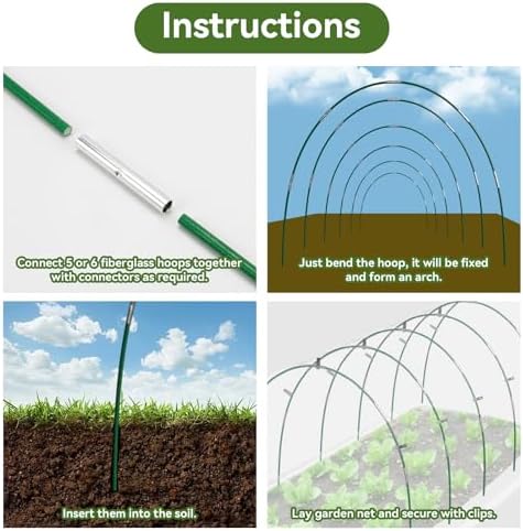 Garden Netting Kit for Raised Beds, 10x50FT Ultra Fine Mesh Netting＆ 6 Sets of 8FT Fiberglass Garden Hoops, Row Cover Insect Netting for Vegetable Plant Fruit Flowers Protection - Image 5