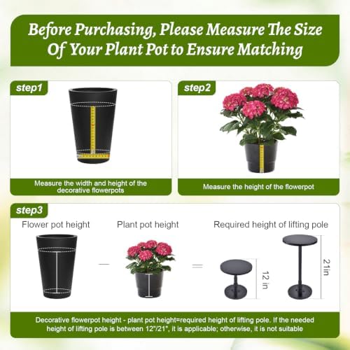 2-Piece Adjustable Plant Stand Risers for Inside Pots - Universal 7.5"-12" Height Pot Fillers for Large Tall Planters, Fits 6/8/10" Base OR Top (Square/Round/Taper) - Image 4