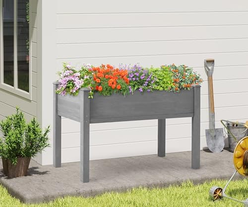 Raised Garden Bed with Legs, 48x24x30'', Outdoor Wood Elevated Planter Box, Thick Legs, w/Liner - Image 7