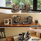 Retro-Style Succulent Pots with Drainage, Indoor/Outdoor Planter, Nostalgic Cactus/Bonsai Garden Pots for Home Decoration and Office Desk Decoration, Vintage Artwork (2 piece set) (bronze-colored) - Image 3