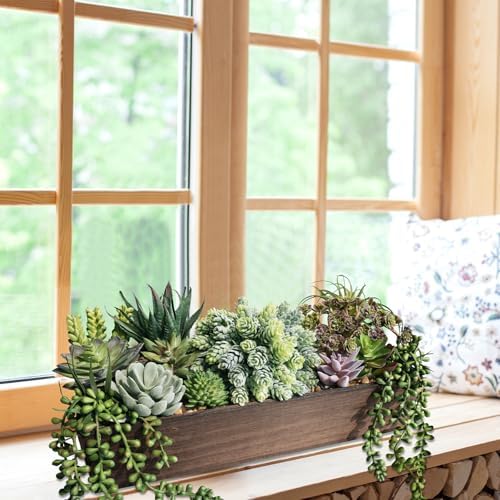 Winlyn Artificial Succulent Arrangement 15" Assorted Succulents Plants in Brown Rectangular Wooden Box Faux Potted Succulents Plant for Farmhouse Home Table Centerpiece Mantel Shelf Kitchen Décor - Image 4