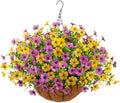 Artificial Hanging Flowers Basket for Outdoor, UV Resistant Plants Daisy by ZFProcessArtificialFlowers