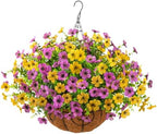 Artificial Hanging Flowers Basket for Outdoor, UV Resistant Plants Daisy by ZFProcessArtificialFlowers