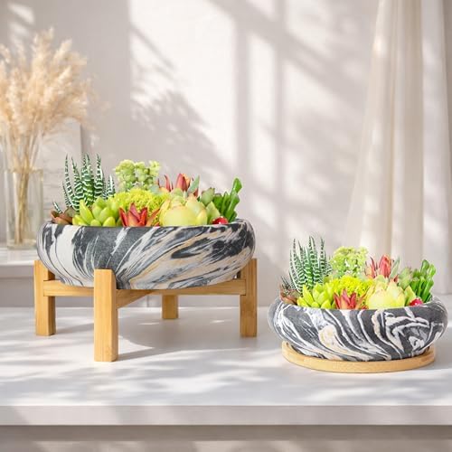 Succulent Pots- 7.3/10 Inch Large Bonsai Pots with Drainage Tray Set of 2 - Image 5