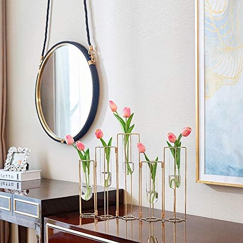 Geometric Vase Gold Hinged Esmiome - Vases for Centerpieces with 5 Test Tubes, Geometric Decor Metal Frame can be Bent, Geometric Vases Wire Propagation Station Plant Holder Modern for Wedding, Home - Image 3