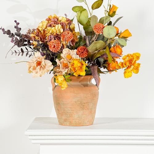 Sungmor Rustic Ceramic Flower Vase with Handles, 6.9 Inch Straight Barrel by Sungmor