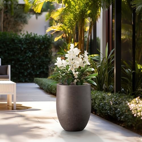 Kante Large Round Bullet Char Brown Concrete Planter 21.7" Tall, Outdoor - Image 3