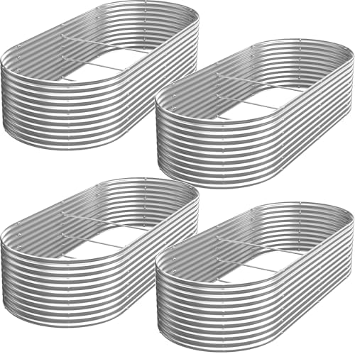 Raised Garden Bed Outdoor 4 Pack, Tall Galvanized Steel Raised Beds for Gardening, Above Ground Garden Bed Corrugated Metal for Vegetables and Flowers-8x4FTx15inch by Unknown