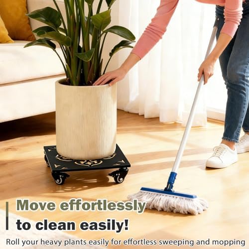2-Pack 12 Inch Large Square Metal Plant Caddy with Wheels Heavy-duty Rolling Plant Stands with Casters Wheeled Flower Pot Mover Rollers Rust-proof Iron Planter Dolly Coasters Indoor Outdoor Use - Image 5