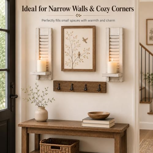 Farmhouse Wall Candle Holders Set of 2, White Wood Shutter Decor - Image 2