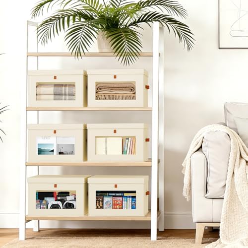 DIMJ Storage Bins with Lids - 8 Pack Large Fabric Closet Organizer with Window & Handles, Collapsible Decorative Storage Boxes for Shelves Under Bed, Books Clothes Blankets Sweaters Organization - Image 5