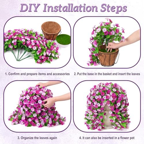 Ammyoo Artificial Fake Hanging Flowers Basket for Spring Summer Decor - Image 7