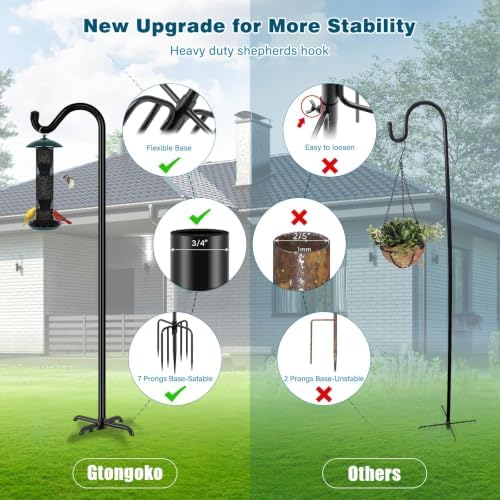 Gtongoko Shepherds Hook for Outdoor, 92 Inch Bird Feeder Pole with 7 Prongs Base, 3/4 Inch Thick Heavy Duty Adjustable Garden Hook for Hanging Plant, Hummingbird Feeder, Lantern, 1 Pack - Image 4