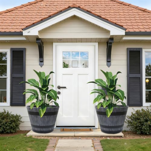 20" 2 Pack Plastic Whiskey Barrel Planters planters for outdoor plants - Image 6