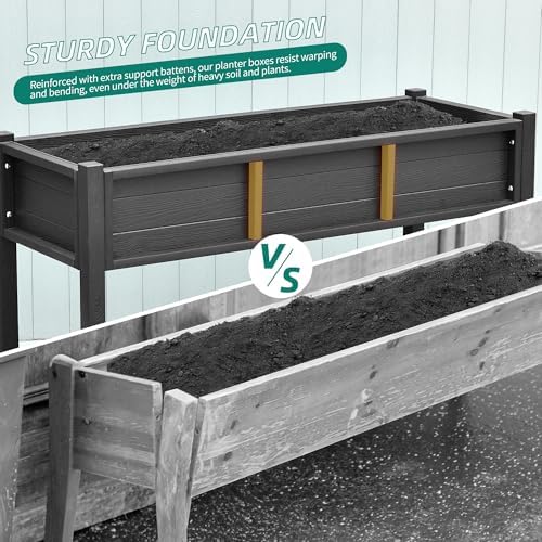 YITAHOME Raised Garden Bed HDPE, 47x18x31 in Raised Planter Box with Legs Poly-Wood Weather-Resistant Elevated Planter Box with Lockable Wheels for Vegetables, Black - Image 5