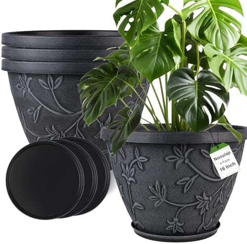 Nooulap 4 Pack 16 Inch Large Plant Pot for Outdoor, Gray by Nooulap
