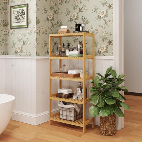 Bamboo Rack, Adjustable Bamboo Shelf, Bathroom Living Room, 5-Tier - Image 2