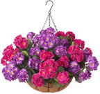 INSPRING Geraniums Artificial Flowers Hanging Basket for Outdoors Outside Decoration, 8 Bundles Silk Flowers Fake Plants Look Real UV Resistant for Porch Home Patio Balcony Yard, Purple Fuchsia by INSPRING