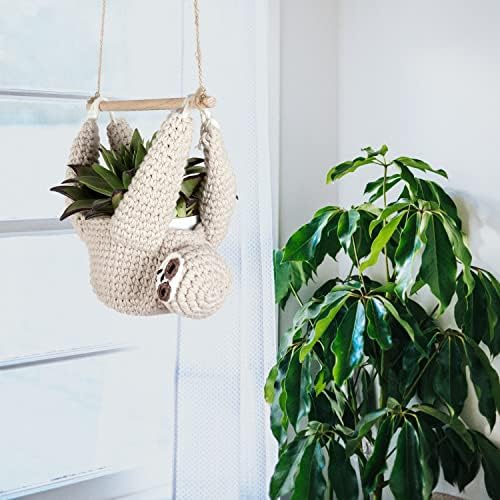 Evbopa Sloth Gifts Sloth Plant Hanger Plant Gifts Macrame Hanging Planter - Image 4