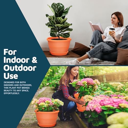 10-Inch Whiskey Barrel Planters Outdoor Pack of 5 - Durable Plastic Plant Pots for Indoor & Outdoor Use with Drainage & Saucer, Lightweight Rustic Barrel Planters for Flowers, Herbs & Small Plants - Image 3
