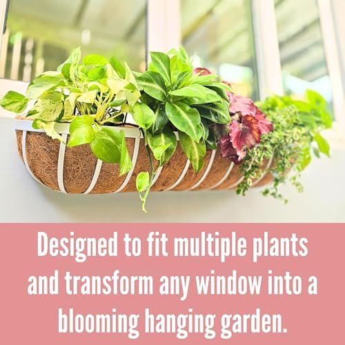 LaLaGreen Outdoor Planter Boxes (30 Inch, 2 Pack) White Metal Deck Railings Flower Box with Coco Liner, Rectangular Hanging Planters for Window Plant Horse Trough Fence Balcony Garden Herb Porch Patio - Image 6