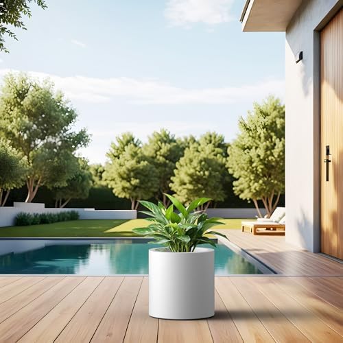 Kante White Concrete Planter 9.8" Tall All-Weather Round Small Pot - Image 6