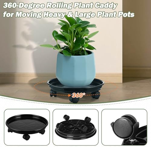 6 Packs Plant Caddy with Wheels 12" Plastic Rolling Plant Stands Heavy-Duty Plant Dolly with Casters Indoor and Outdoor Plant Roller Base Large Heavy Plant Pot Saucers with Wheels Plant Mover, Grey - Image 6