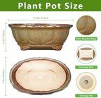Ceramic Bonsai Pots - 11 Inch Succulent Planters for Indoor Outdoor Plants, Bonsai Tree Pots with Drainage Hole, Shallow Succulent Plant Pot, Room Decor, Plant Lover Gift, Oval Yellowish Brown - Image 2